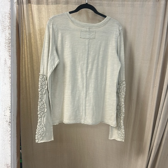 Ecru Crochet Trim Long Sleeve Henley Top - Easel - Picture 2 of 6